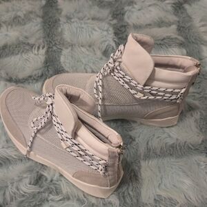Women's White and Gray High-Top Sneakers